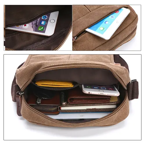 Compact Canvas Messenger Bag with Multiple Compartments and Adjustable Strap